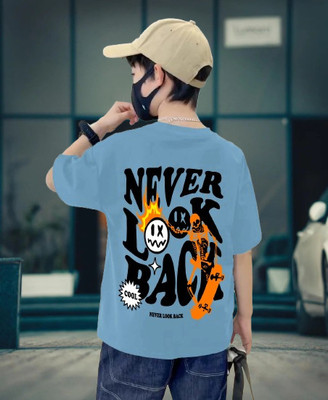 BuckleMen Boys Printed Pure Cotton Oversized T Shirt(Blue, Pack of 1)