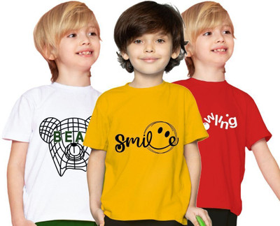 YAZH TEXWORLD Boys Graphic Print Cotton Blend Regular T Shirt(Multicolor, Pack of 3)