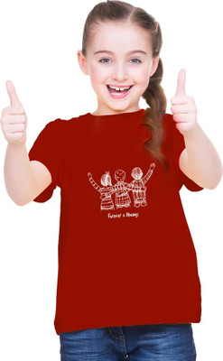 VTSport Girls Typography, Printed Polyester Oversized T Shirt(Maroon, Pack of 1)