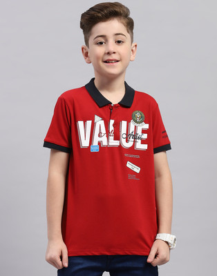 MONTE CARLO Boys Printed Cotton Blend Regular T Shirt(Red, Pack of 1)