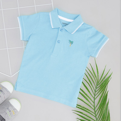 Pantaloons Baby Baby Boys Solid Cotton Blend Regular T Shirt(Light Blue, Pack of 1)