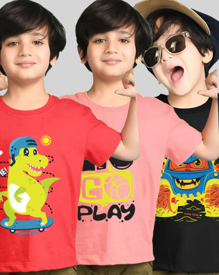 AUSK Boys Graphic Print Cotton Blend Regular T Shirt(Pink, Red, Pack of 3)