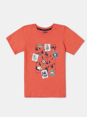 JOCKEY Boys Typography, Printed Cotton Blend T Shirt(Orange, Pack of 1)