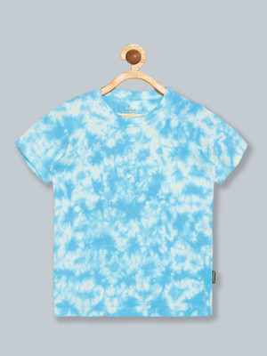 Kiddo Paanti Boys Tie & Dye, Printed Pure Cotton Regular T Shirt(Blue, Pack of 1)