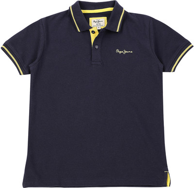 Pepe Jeans Boys Solid Cotton Blend Regular T Shirt(Blue, Pack of 1)