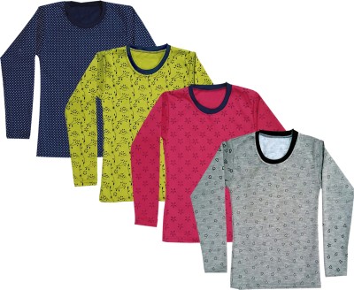 Indistar Girls Printed Wool Blend Regular T Shirt(Multicolor, Pack of 4)