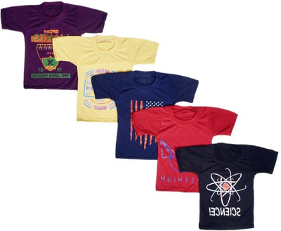 FA WORLD Boys & Girls Printed Pure Cotton Regular T Shirt(Multicolor, Pack of 5)