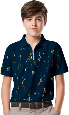 Kiddy Viddy Boys Printed Cotton Blend Regular T Shirt(Blue, Pack of 1)