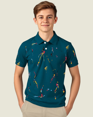 AUSK Boys Printed Cotton Blend Regular T Shirt(Dark Blue, Orange, Pack of 1)