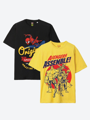 WYM TREND Boys Printed Cotton Blend Regular T Shirt(Yellow, Pack of 2)