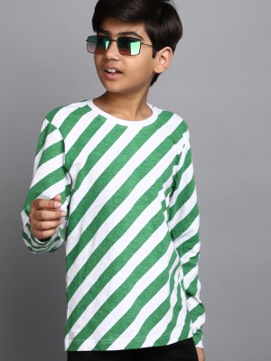 V-MART Boys Striped Cotton Blend Regular T Shirt(Green, Pack of 1)