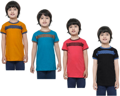 KAVYA Boys Self Design Pure Cotton Regular T Shirt(Multicolor, Pack of 4)