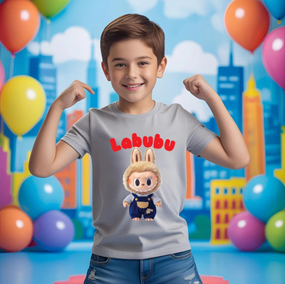 Kidloo Boys Labubu, Graphic Print Cotton Blend Regular T Shirt(White, Pack of 1)