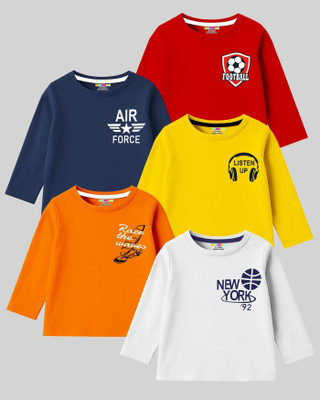 Kuchipoo Boys Printed Cotton Blend Regular T Shirt(Multicolor, Pack of 5)