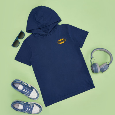 Pantaloons Junior Boys Solid Cotton Blend Regular T Shirt(Dark Blue, Pack of 1)