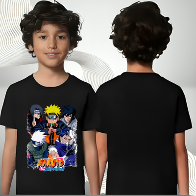 grasp Boys & Girls Printed Polycotton Regular T Shirt(Black, Pack of 1)