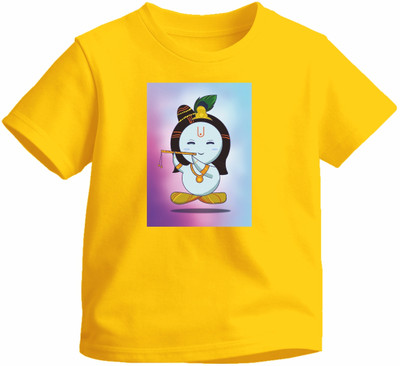 Luv My India Boys & Girls Graphic Print Pure Cotton Regular T Shirt(Yellow, Pack of 1)