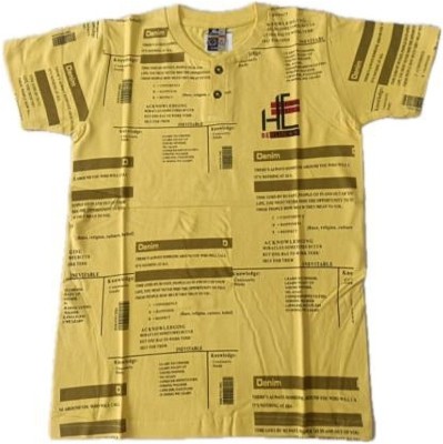 New KHUSI collection Boys Self Design Cotton Blend Regular T Shirt(Yellow, Pack of 1)