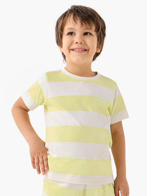 JUNIORS by Babyshop Boys Striped Pure Cotton Regular T Shirt(Multicolor, Pack of 1)