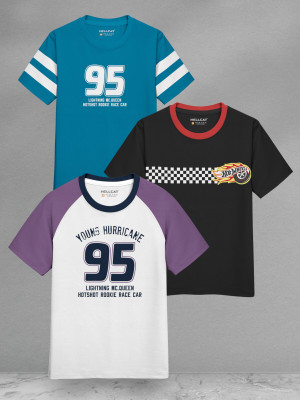 Hellcat Boys Printed Cotton Blend Regular T Shirt(Multicolor, Pack of 3)