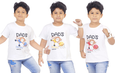 ZIORA Boys Graphic Print Cotton Blend Regular T Shirt(White, Pack of 3)