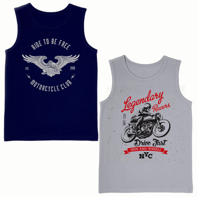 Just Live Fashionn Boys & Girls Printed Pure Cotton Regular T Shirt(Blue, Pack of 2)