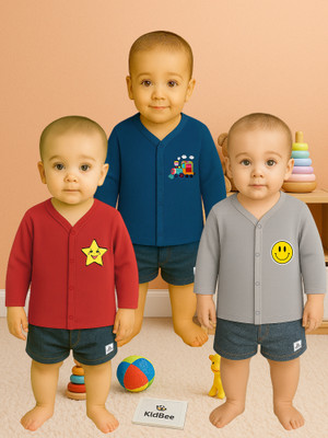 KidBee Baby Boys & Baby Girls Solid Cotton Blend Regular T Shirt(Multicolor, Pack of 3)