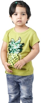 LIME Boys Printed Pure Cotton T Shirt(Green, Pack of 1)