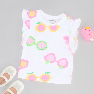 Pantaloons Baby Baby Girls Solid Cotton Blend Regular T Shirt(White, Pack of 1)