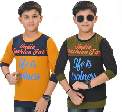 INDIA FASHION FAB Boys Printed Pure Cotton T Shirt(Multicolor, Pack of 2)