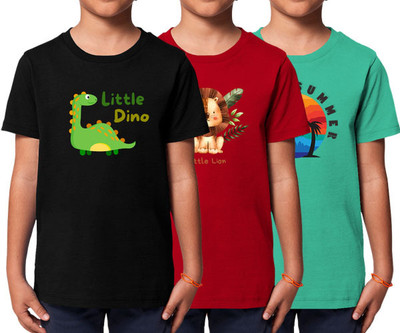 weatherwear Boys Graphic Print Pure Cotton Regular T Shirt(Black, Pack of 3)