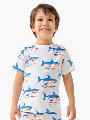 JUNIORS by Babyshop Boys Printed Pure Cotton Regular T Shirt(White, Pack of 1)