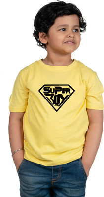 CHOMBOOKA Boys Solid, Self Design Cotton Blend Regular T Shirt(Yellow, Pack of 1)