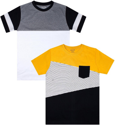 Luke and Lilly Boys Colorblock Cotton Blend Regular T Shirt(Multicolor, Pack of 2)