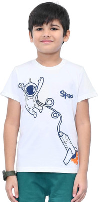 YOUMAA FAB Boys Graphic Print Cotton Blend Regular T Shirt(White, Pack of 1)