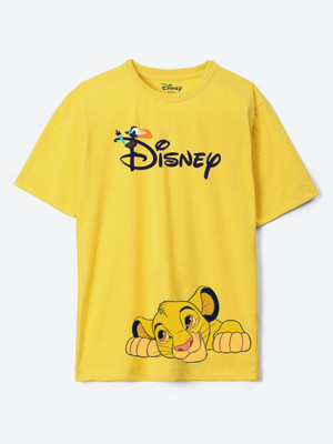 YK Disney Boys Printed Cotton Blend Regular T Shirt(Yellow, Pack of 1)