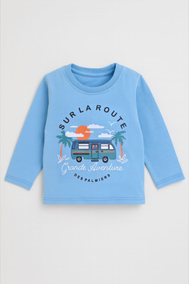 KidsCute Baby Boys Printed Pure Cotton Regular T Shirt(Orange, Pack of 1)