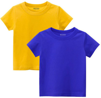 BESTEESCLOTHING Baby Girls Solid Pure Cotton Regular T Shirt(Blue, Pack of 2)