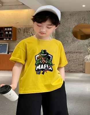 Kintu Parantu Boys Printed Polyester Regular T Shirt(Yellow, Pack of 1)