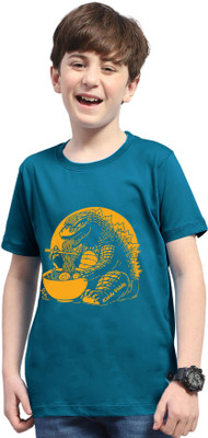 AOOSH Boys Printed Cotton Blend Regular T Shirt(Dark Blue, Pack of 1)