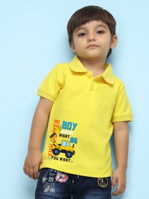 Nusyl Boys Printed Polycotton Regular T Shirt(Yellow, Pack of 1)