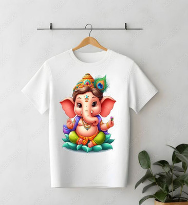 KPPrintofashion Boys Printed Cotton Blend Regular T Shirt(White, Pack of 1)