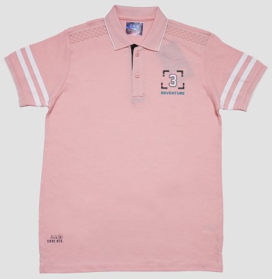 Twix Boys Printed Cotton Blend T Shirt(Pink, Pack of 1)