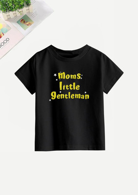 Initials Boys Printed Pure Cotton Regular T Shirt(Black, Pack of 1)