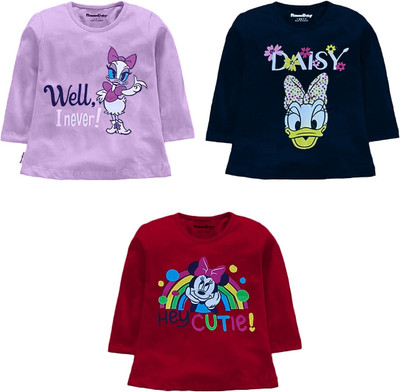 DISNEY BY MISS & CHIEF Girls Printed Cotton Blend Regular T Shirt(Multicolor, Pack of 3)