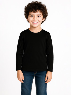 FRISKERS Boys Solid Pure Cotton Slim T Shirt(Black, Pack of 1)