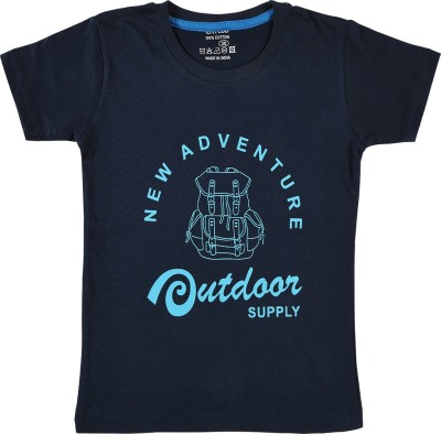 CATCUB Boys Graphic Print Cotton Blend T Shirt(Dark Blue, Pack of 1)