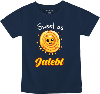 Fflirtygo Baby Boys & Baby Girls Graphic Print Pure Cotton Regular T Shirt(Dark Blue, Pack of 1)