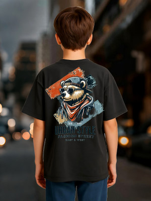 Show In Style Boys Printed Cotton Blend Oversized T Shirt(Black, Pack of 1)