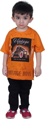 stylestorm Baby Boys Graphic Print Pure Cotton T Shirt(Orange, Pack of 1)